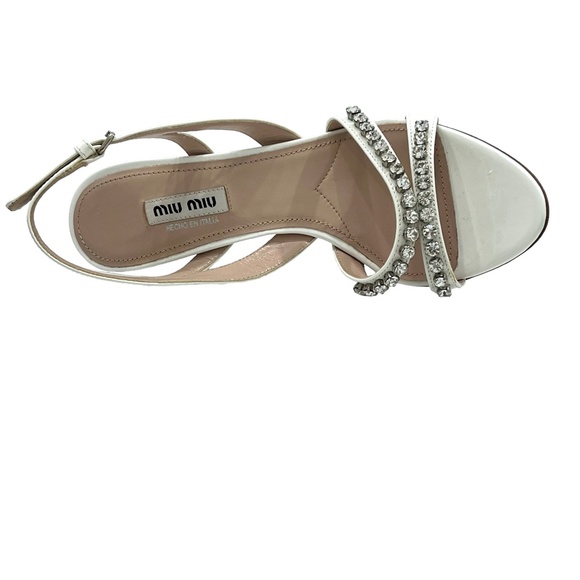 MIU MIU BIANCO WHITE JEWEL EMBELLISHED CALZATURE DONNA OPEN TOE STILETTO SANDAL - Picture 2 of 16
